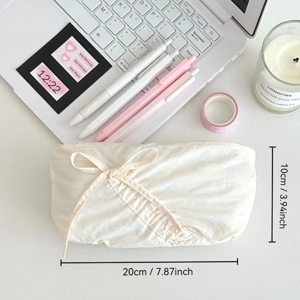 New Large capacity Bowknot Pencil Case Cute Bow Zipper Lipstick Storage Bag Solid Color Students Stationery Pouch Students