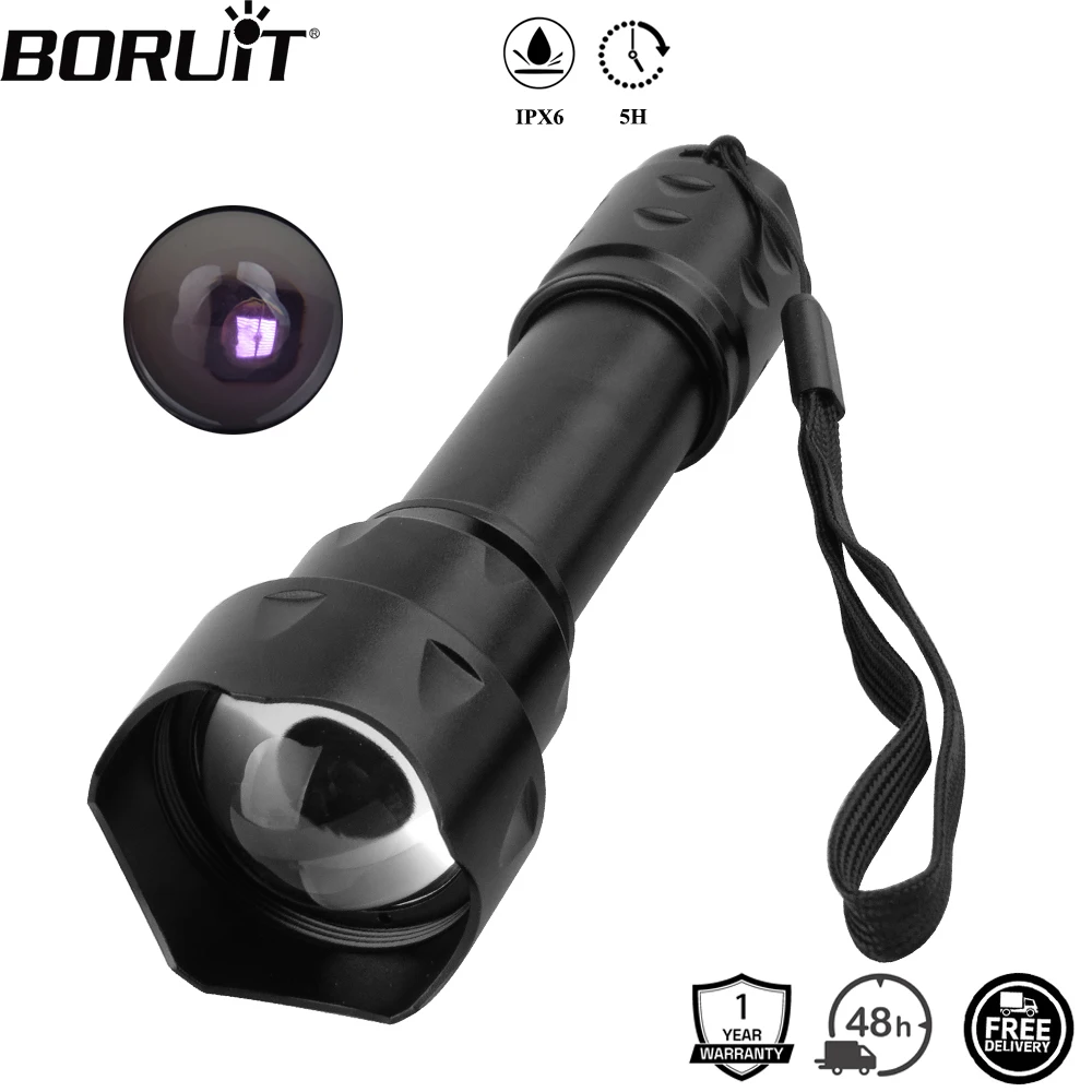 BORUiT T20 적외선 IR 850nm 나이트 비전 LED 전술 손전등 줌 기능..