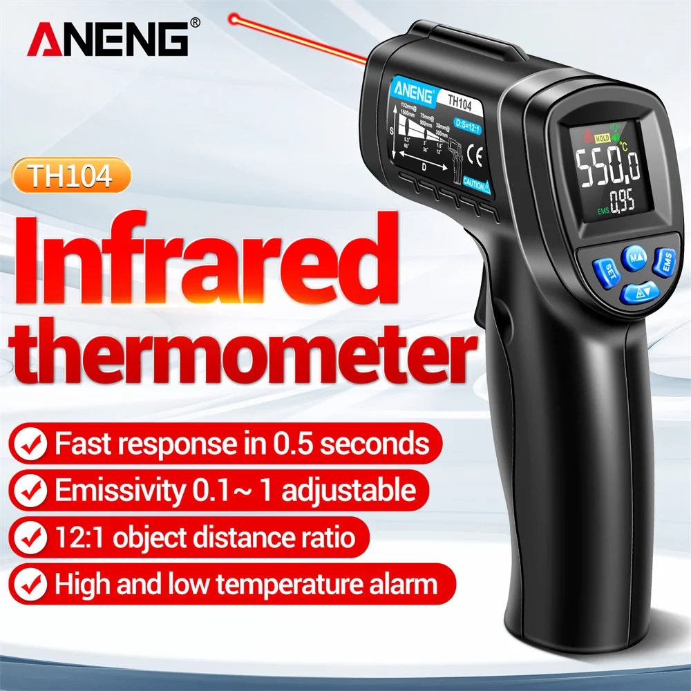 

ANENG TH104 Temperature Gun -50~550℃ IR Infrared Handheld laser Sensor Thermometer Thermal Imager VA Screen Meter Pyrometer Tool