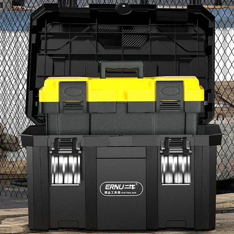 다기능 대형 도구 상자, 방수 충격 방지 밀폐 가정용 스토리지, 전기 기사 플라스틱 목공 도구 상자