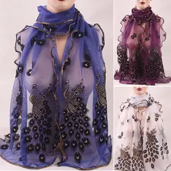 190*40CM Fashion Chiffon Transparent Long Soft Wrap Women/Lady's Silk Scarves Shawl Stole Peacock Scarf