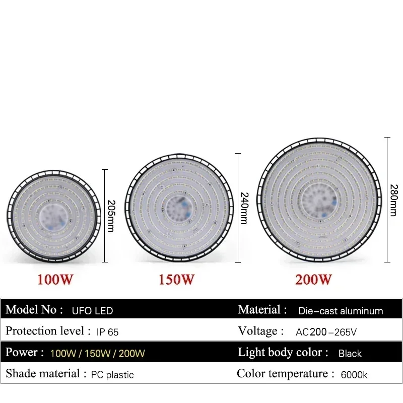 High Bay Lights 100/150/200W UFO LED Waterproof Commercial Industrial Warehouse Garage Workshop