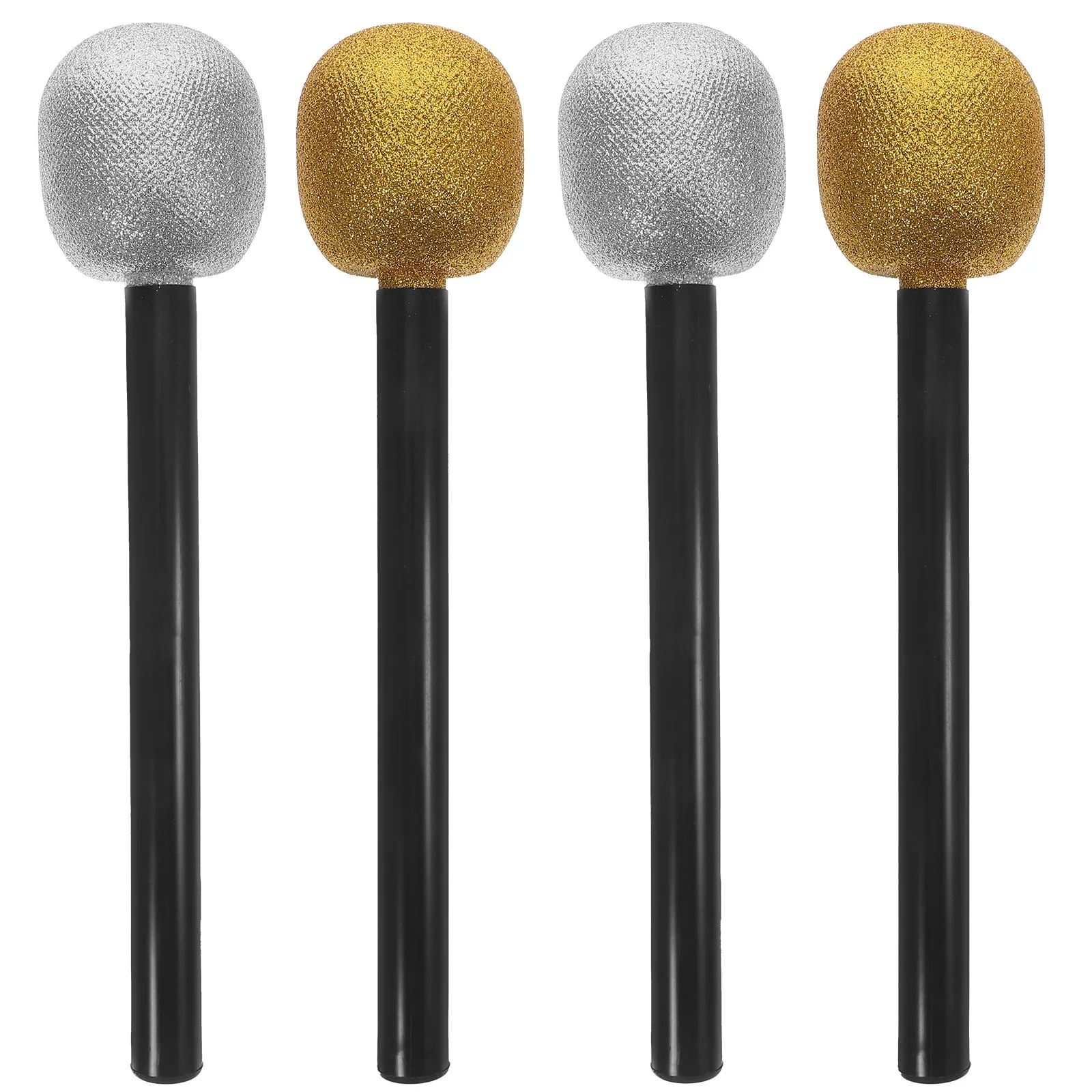 4Pcs 어린이 마이크 소품 무대 공연을위한 경량 휴대용 현실적인 가짜 마이크 의상 파티 교실