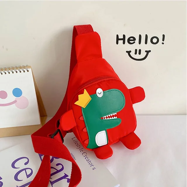 Kids Waist Bags Cartoon Dinosaur Print Outdoor Travel High Capacity Crossbody Zipper Bag Girl Boy Gift Children Chest Pouch Pack C red