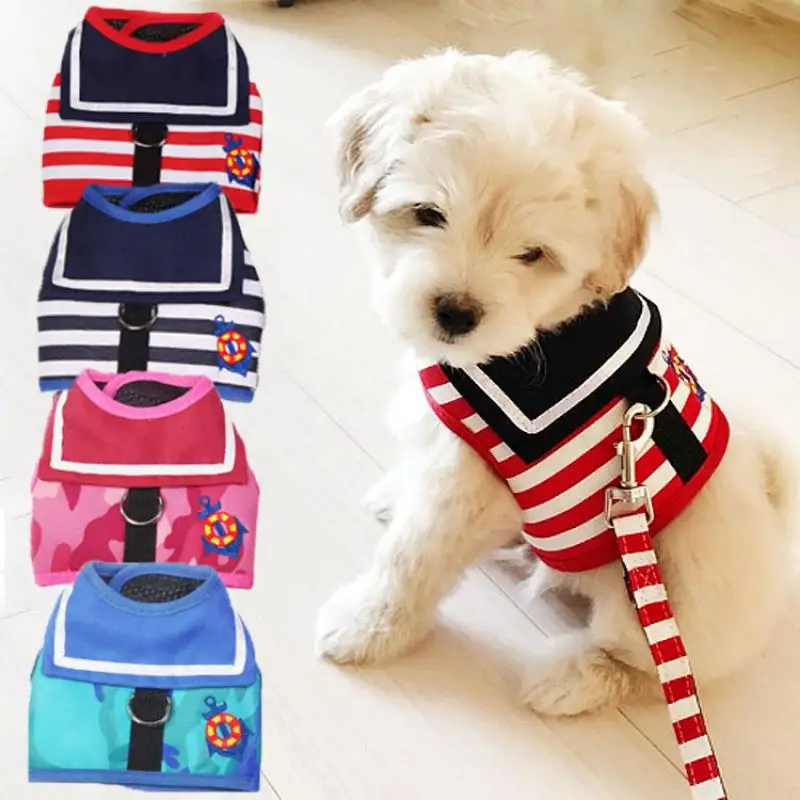 Dog Leash Pet Dog Clothes Soft Breathable Navy Style Leash Set for Small Medium Dogs Chihuahua Puppy Collar Cat Pet Dog Chest Strap Leash