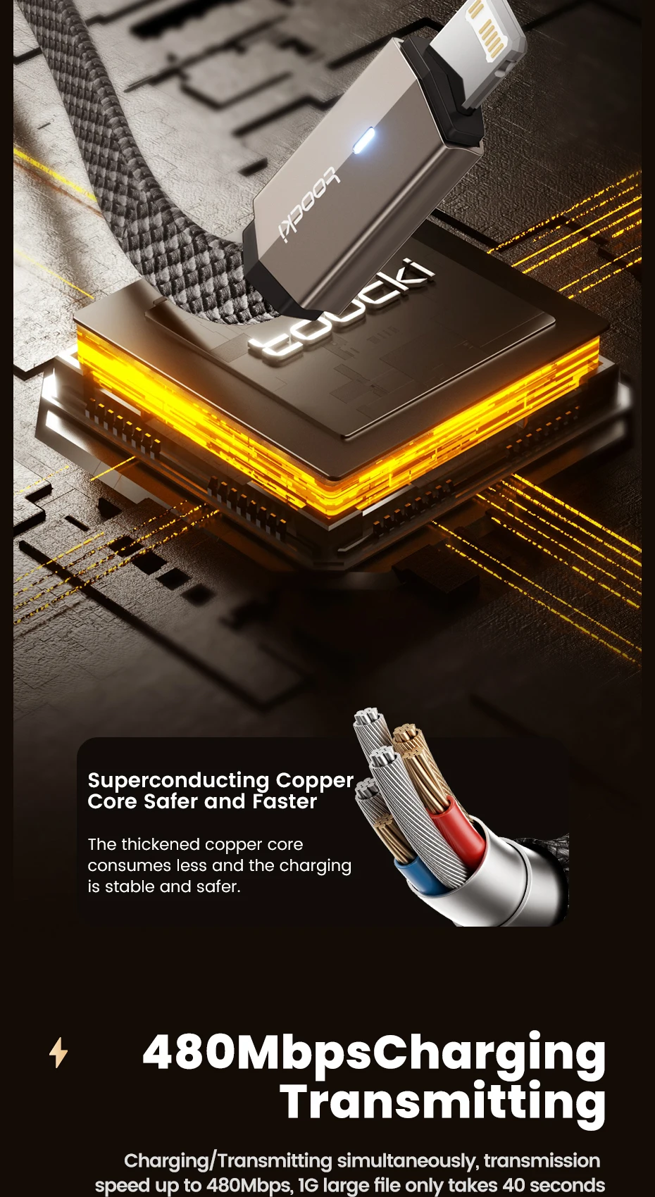 Toocki USB-C to Lightning 90° Charging Cable 20W with LED