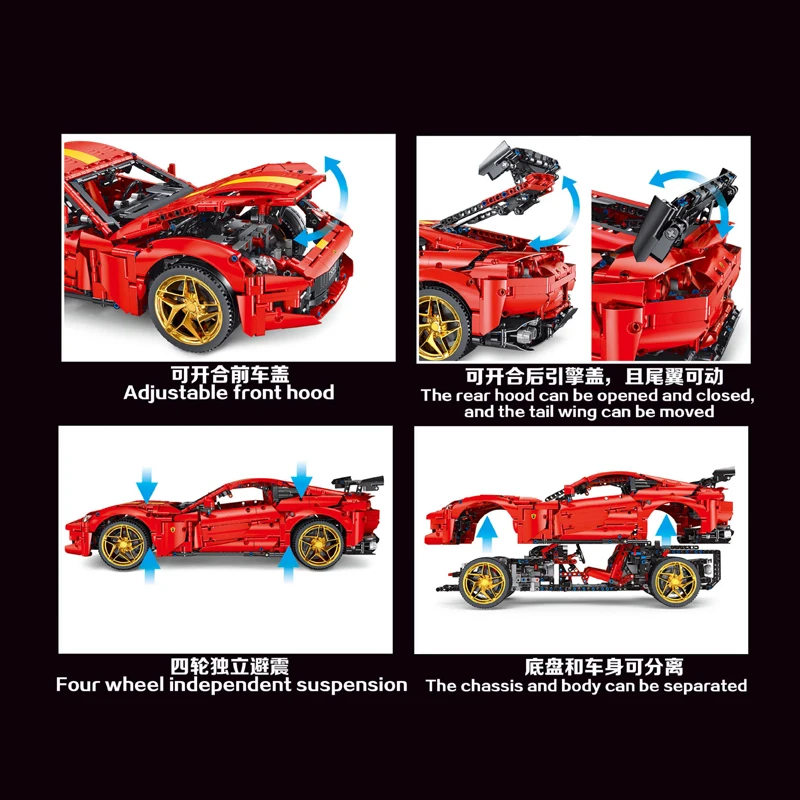 Técnico Controle Remoto Sports Car Building Blocks, MOC Bricks Montagem Modelo Brinquedos para Meninos, Conjunto de Presente de Aniversário 1:8, 812, Em Stock