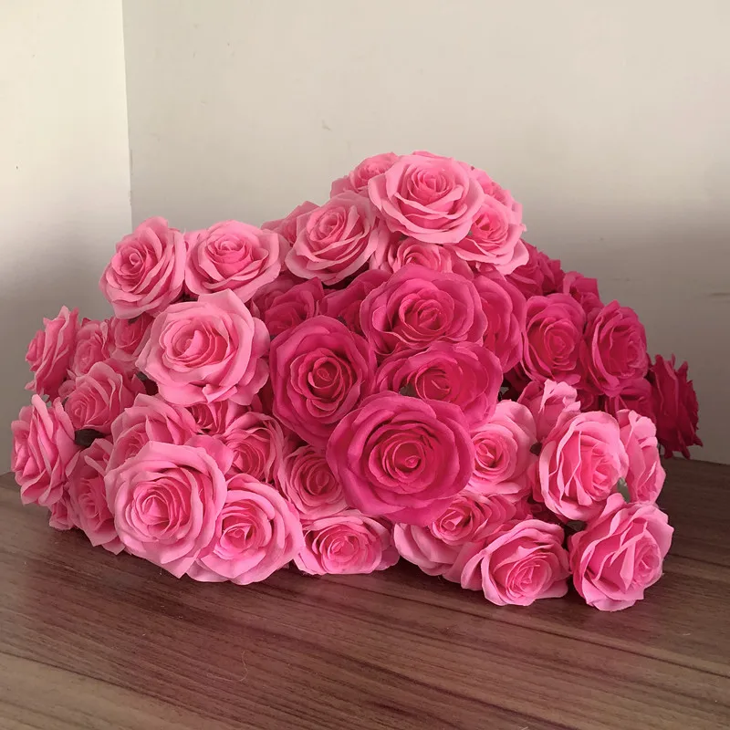 

9Heads Roses Bouquet Artificial Flower Hot Pink Deep Pink Rose Fake Rose Living Room Dry Flower Decoration Wedding
