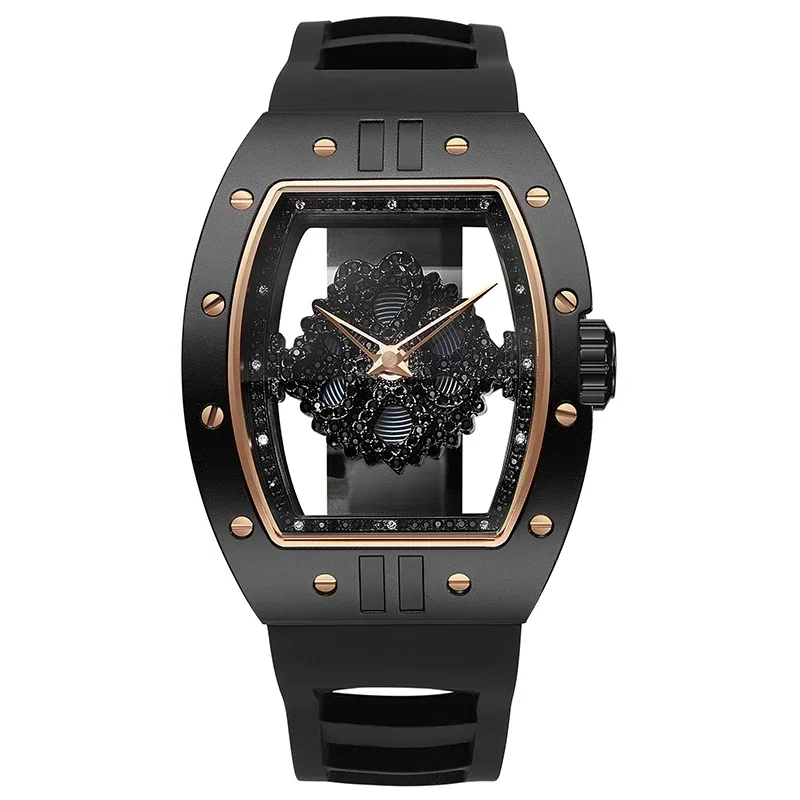 

Domineering Cool Black Watch Female Male Barrel-Shaped Large Dial Style Personality Simple Couple's Watch Rotating Dial