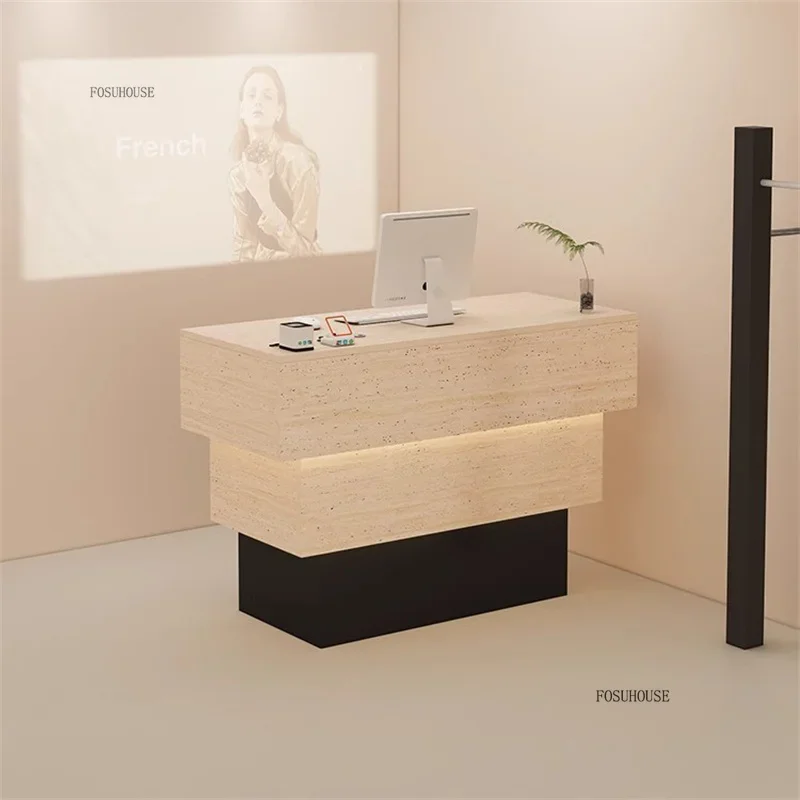 Clothing Store Cream Style Checkout Counter Hotel High-end Front Desk Nordic Reception Desk Light Luxury Shop Service Counter