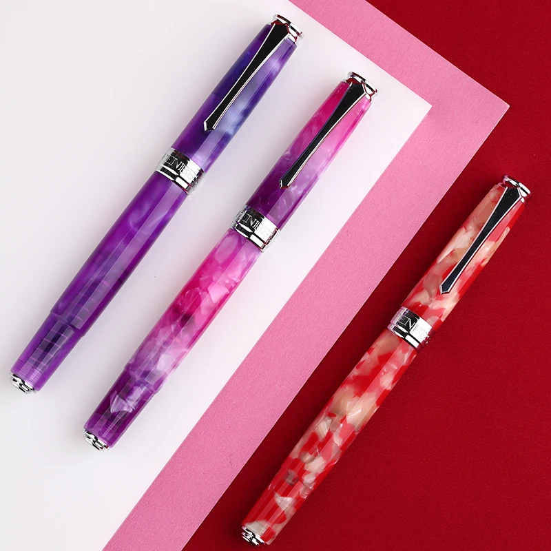 PENBBS 500 아크릴 푸시 프레스 피스톤 만년필, 이리듐 파인 펜촉, 아름다운 패션 사무실 필기 선물 잉크 펜 세트, 0.5mm