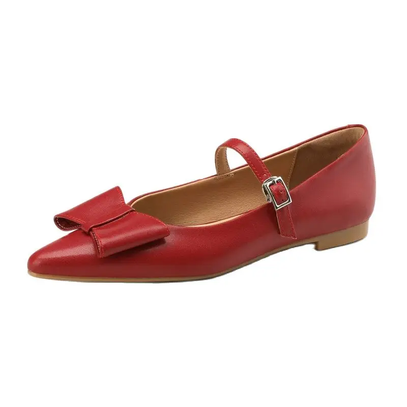 

Flats Shoes Women 2023 Soft Genuine Leather Zapatos Mujer Pointed Toe Butterfly Knot Mary Janes Shoes