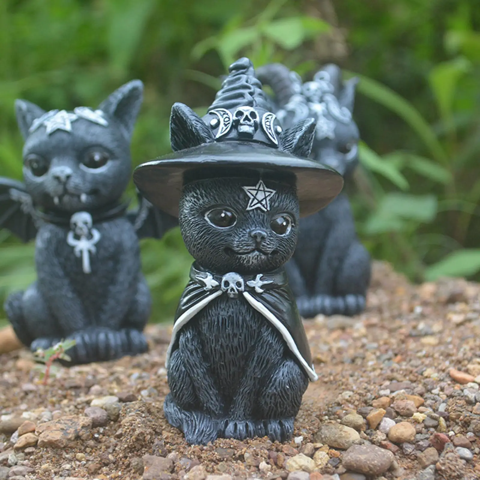 gato preto, estátua resina gato mágico 10,5 cm para decoração, ornamentos  gatos bruxa para casa e jardim : : Brinquedos e Jogos