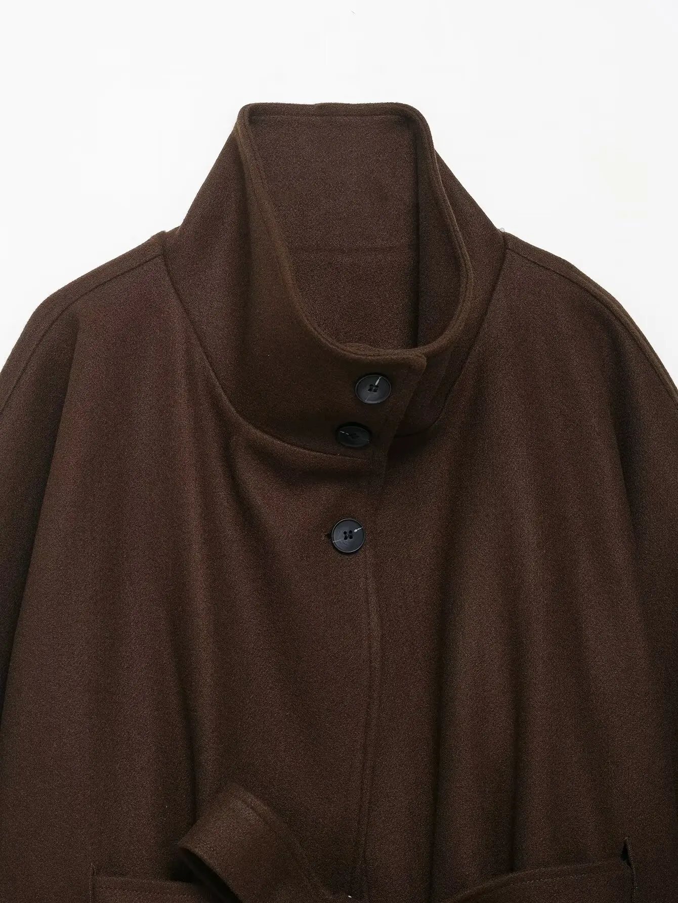 Women Elegant With Belt Casual Vintage Jacket Coat Female Stand Collar Button Short Jacket Wide Sleeve Lady Coat Streetwear To