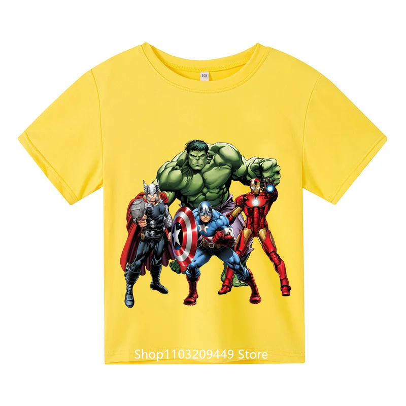 

2024 New Marvel Avengers Summer T-shirt Kids Cotton Hipster T-shirt Student Boys Girls T-shirt Short Sleeve clothes Party