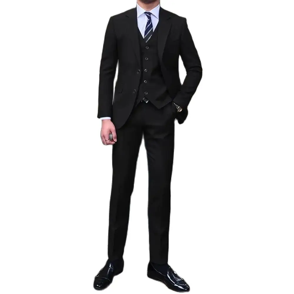 Formal Black Men Suits Single Breasted Notch Lapel Regular Length 3Piece Jacket Pants Vest Male Clothing Blazer
