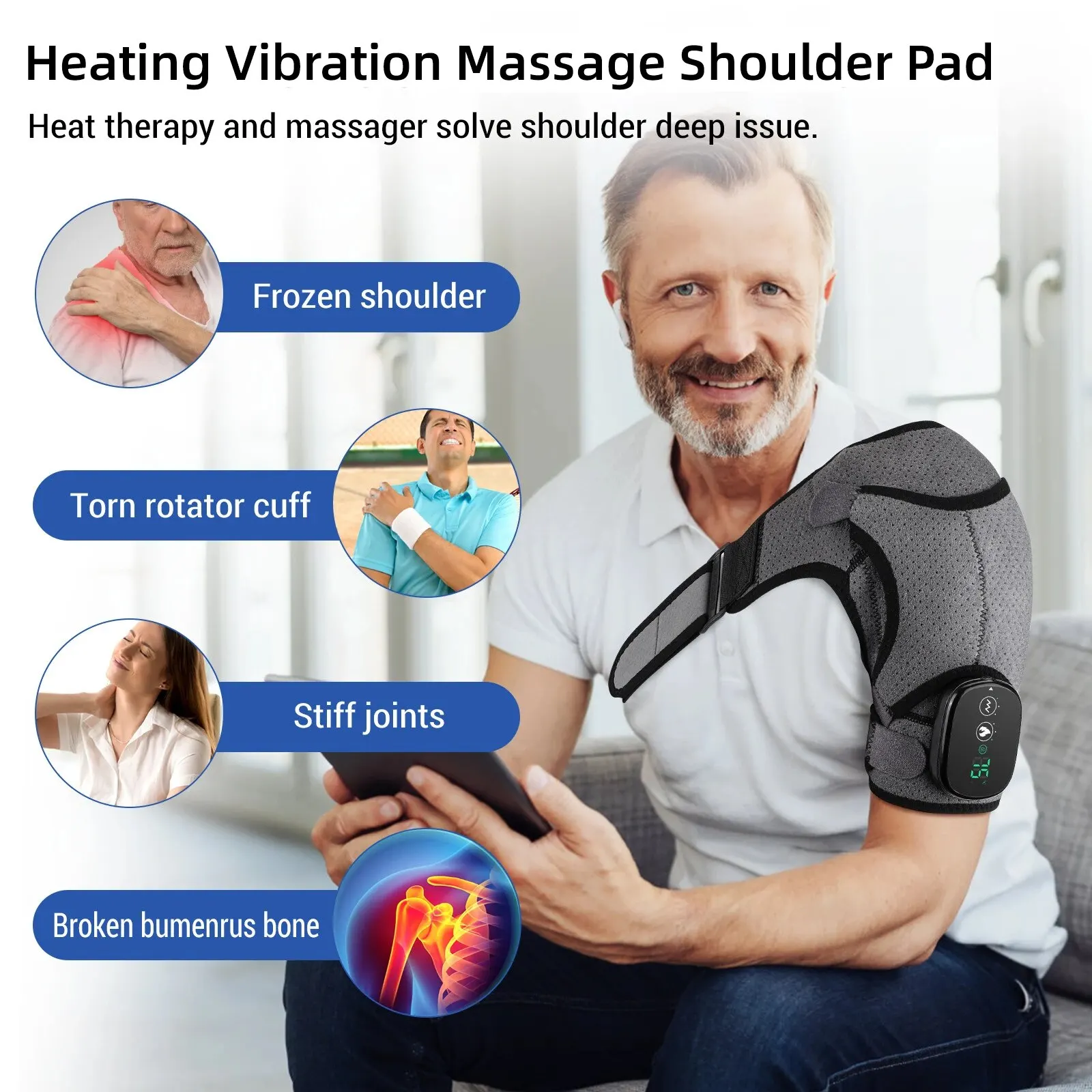 Heated Shoulder Wrap for Men Women, Upgrade Electric Heating Pad Massager  with 3 Vibration and Heat Settings and Timer, Shoulder Braces for Rotator