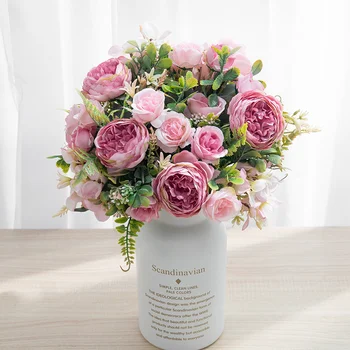 6PCS Roses Silk Artificial Flowers Wedding Home Autumn Christmas Decoration Luxury Fake Floral Table Centerpiece Arrangement 4