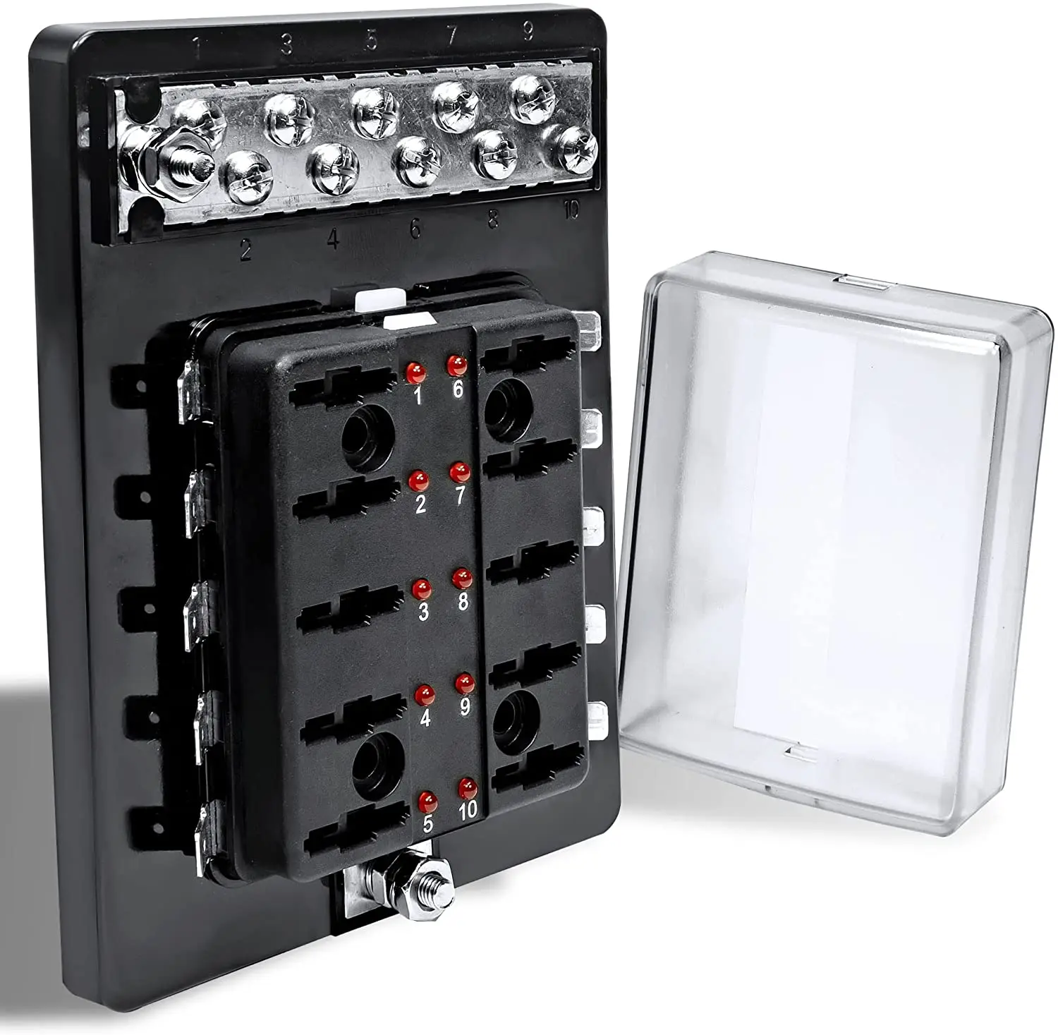 Jtron 6 way/10 Way Blade Fuse Box Holder with LED Warning Light for Car Boat Marine Trike 12V 24V M size