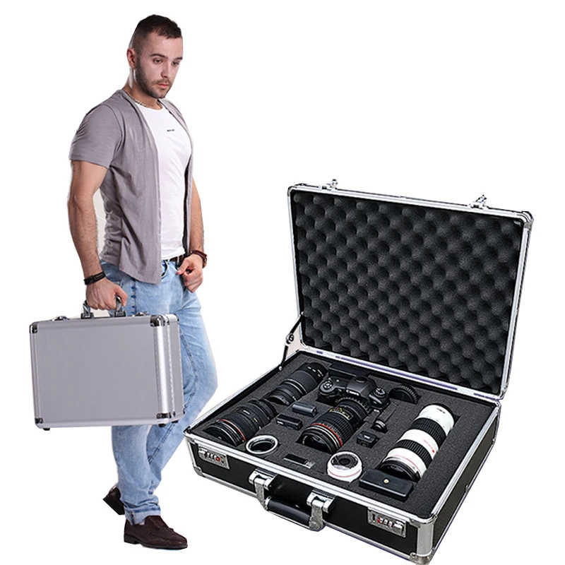 Aluminum Tool Case Suitcase Digital Lens Moistureproof Box Impact Resistant Toolbox Equipment SLR Camera Box With Pre-cut Foam 2