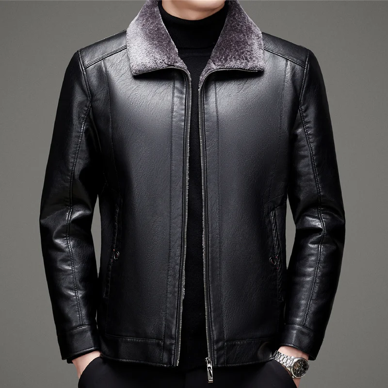 Men Leather Jacket Winter Genuine Leather Lapel Motorcycle Jacket For Men