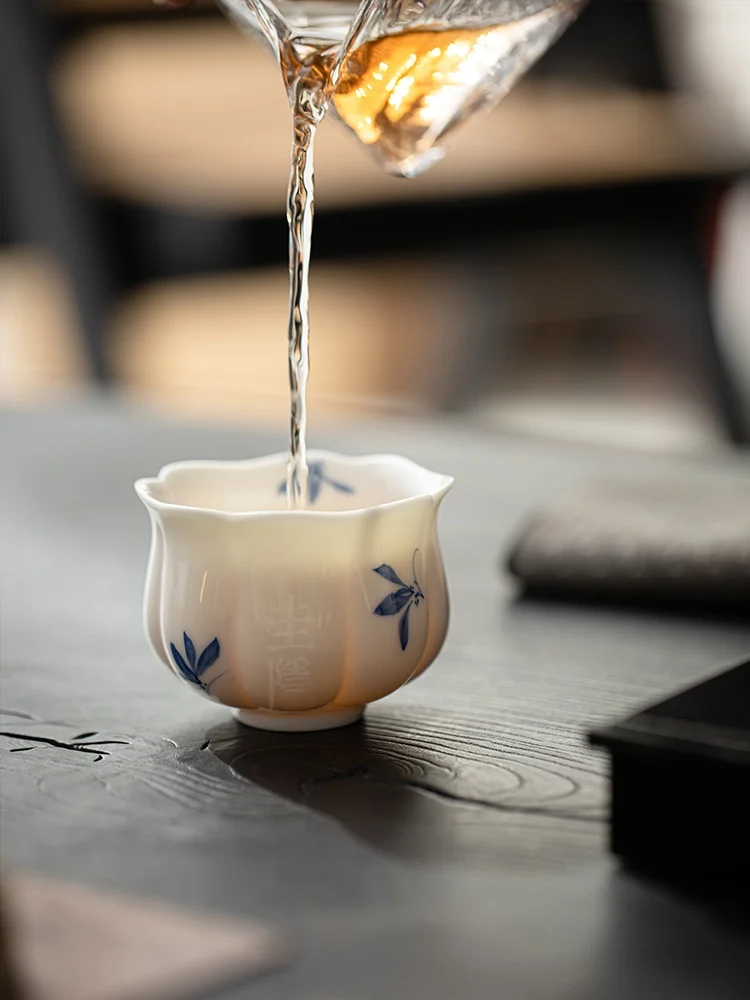 Guanntang Hand-Painted  Orchid Gongfu Tea Cup Owner Cup Underglaze Color Home Tea Drinking Cup Single Cup Tea Bowl