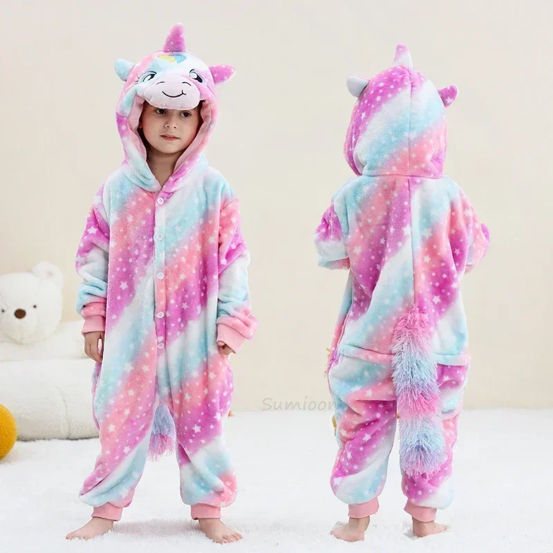 Kids Winter Penguin Flannel Pajamas Panda Sleepwear Unicorn Kigurumi Onesies for Boys Girls Baby Blanket Sleepers