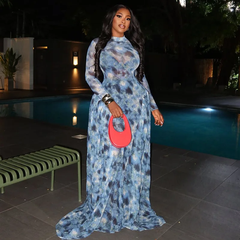 فستان ميدي حرير مطبوع فاخر