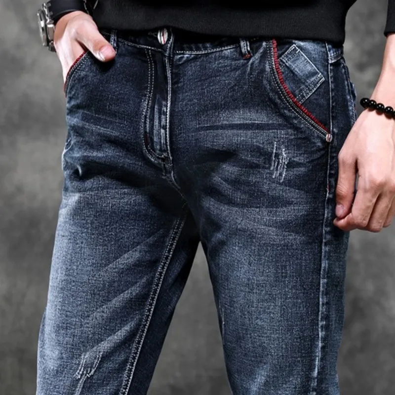 Denim Jeans For Men's Brand Classic Stretch Slim Casual Trendy Pants High Quality Fashion Work Daily Four Season New Brand Male 5