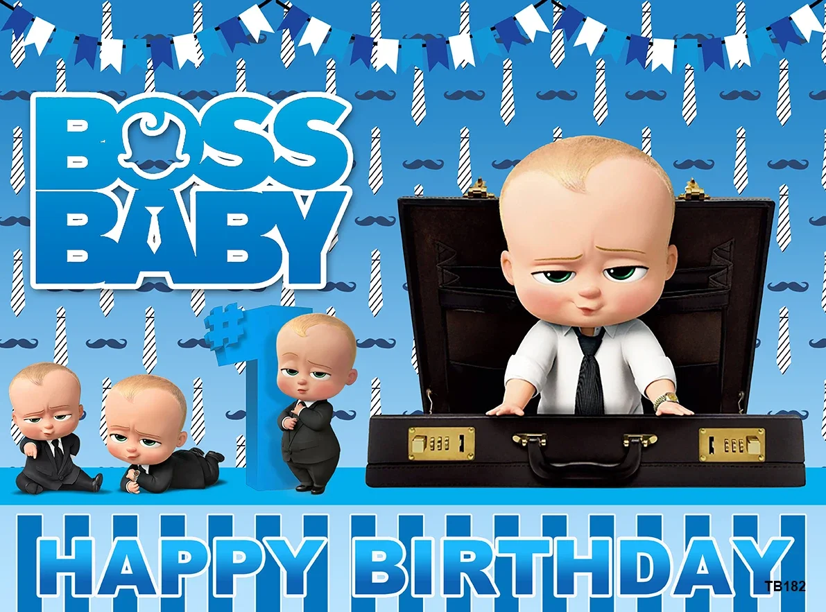 Cartoon Boss Baby Backdrop Blue Party Background Boy Birthday Party Decorates Supplies Children Photo Photography Studio Banner