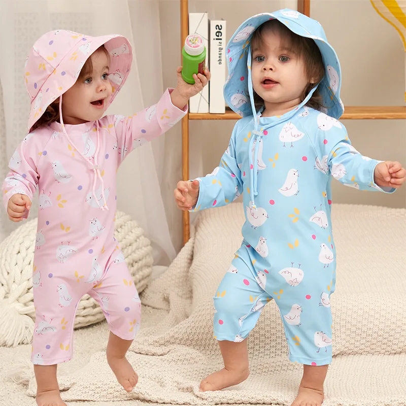 Kids Swimsuits Baby Swimsuit One-Piece Bathing Suit Boy with Sun Cap UPF50 UV Protection Long Sleeve Dinosaur Children's Swimwear for Toddler