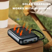 20000mAh Portable Solar Power Bank Built in 4 Cables External Battery Pack  Mini Powerbank  with LED Light for Cell Phones