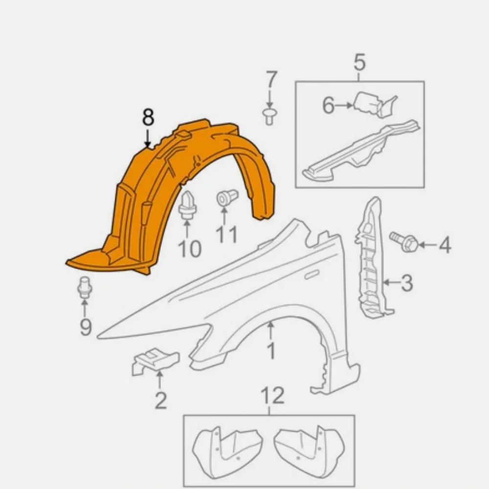 8세대 혼다 시빅 2006-2011년식 앞바퀴 내측 휀더 스플래시 가드 OE: 74151-SNA-A10/74101-SNA-A10