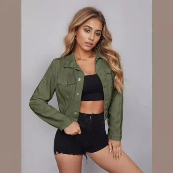 Denim Coat Turn Down Collar Cardigan Women Jackets Long Sleeve Jackets Solid Looss Basics Casual Single Breasted Button 2