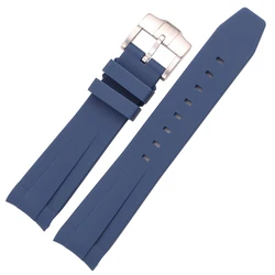Curved End Rubber Watch Strap - Soft Silicone Diving Bracelet in Black, Green, Blue - 20mm (Blue)