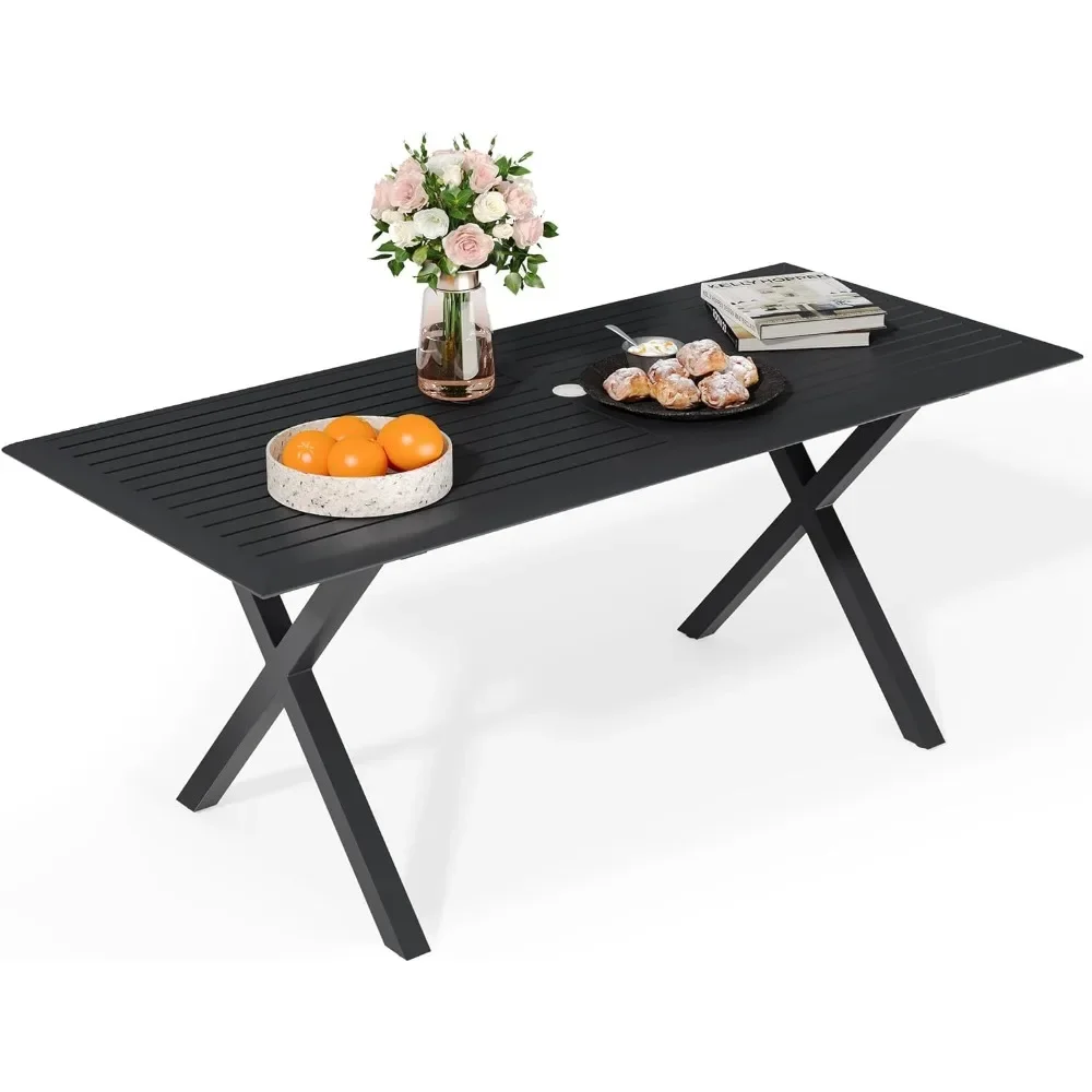 

Outdoor Table with Round, Umbrella Hole on Top with X-Shaped, Outdoor Tables