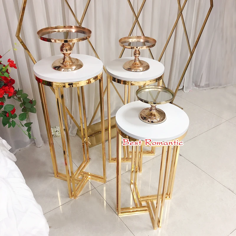 Factory wedding decoration booth iron electroplating gold cake table side table wedding supplies