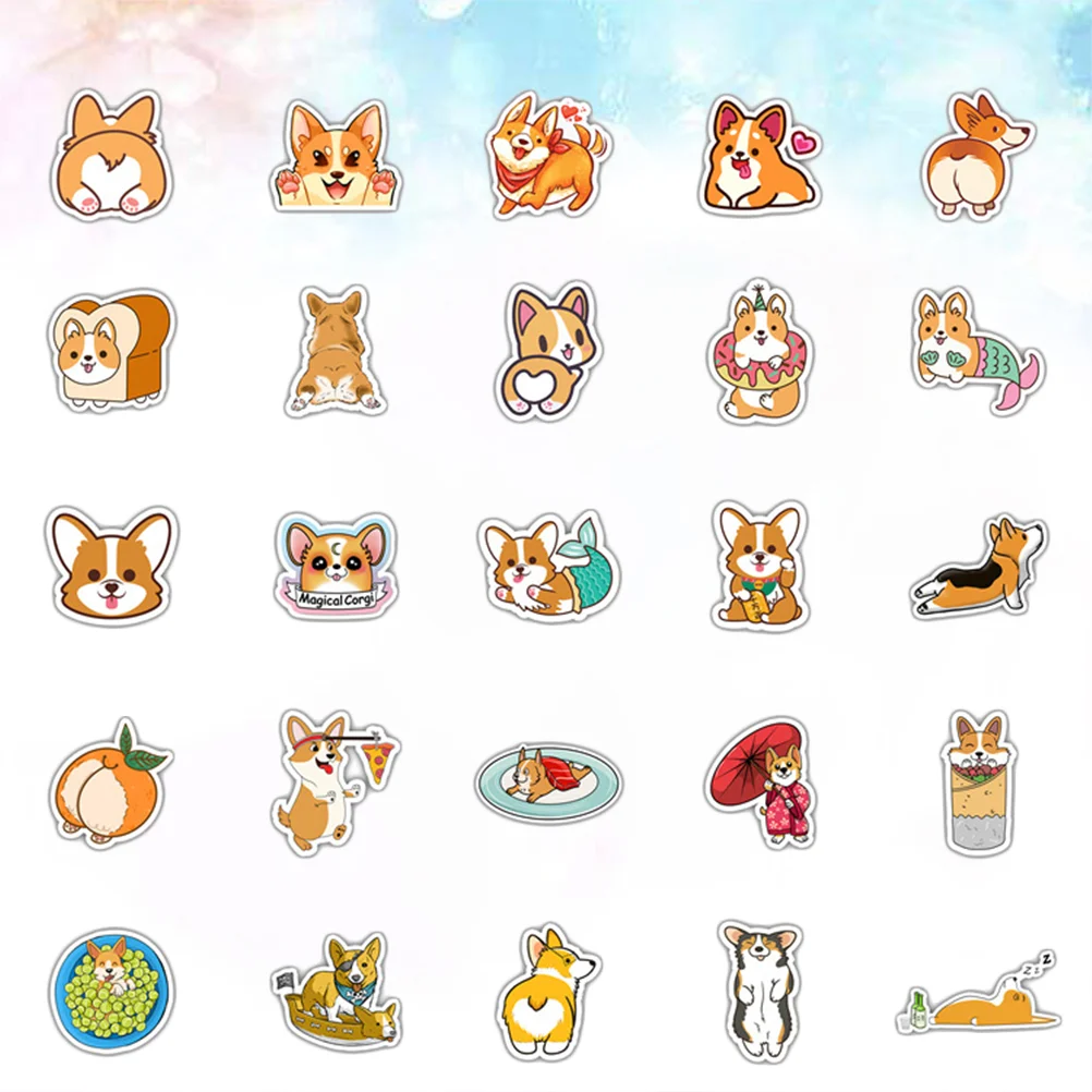 

50 Sheets Corgi Design Doodle Sticker Decorative Scrapbook Stickers Waterproof Computer Fridge Guitar Skateboard Sticker for