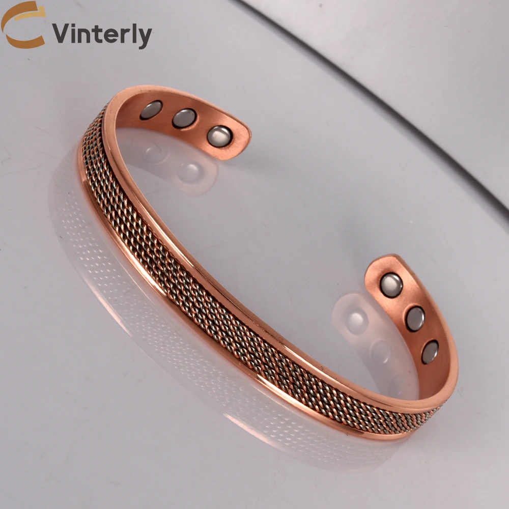 bangle bracelet magnetic bracelet Vinterly pure copper bracelet women line adjustable stripe magnetic for arthritis relief