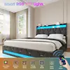 Vabches Queen Size Bed Frame with Headboard&4 Dustproof Storage Drawer Upholstered Platform Bed Frame with Power Strip&LED Light 6