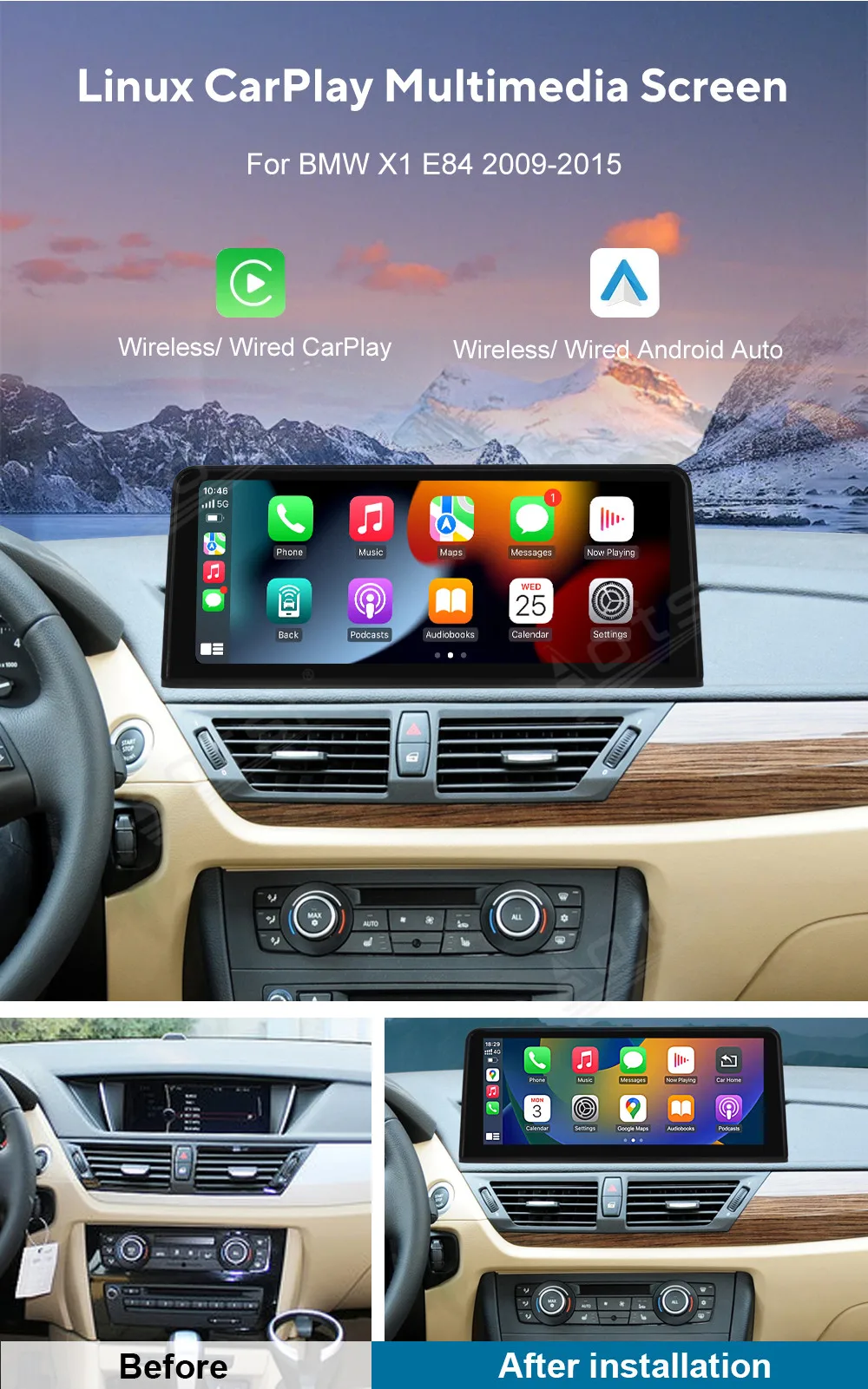 Car Radio Carplay Auto GPS Navigation For BMW X1 E84 2011-2017 HD Touchscreen Support Mirroring BT WiFi DSP Sound Carplay Stereo