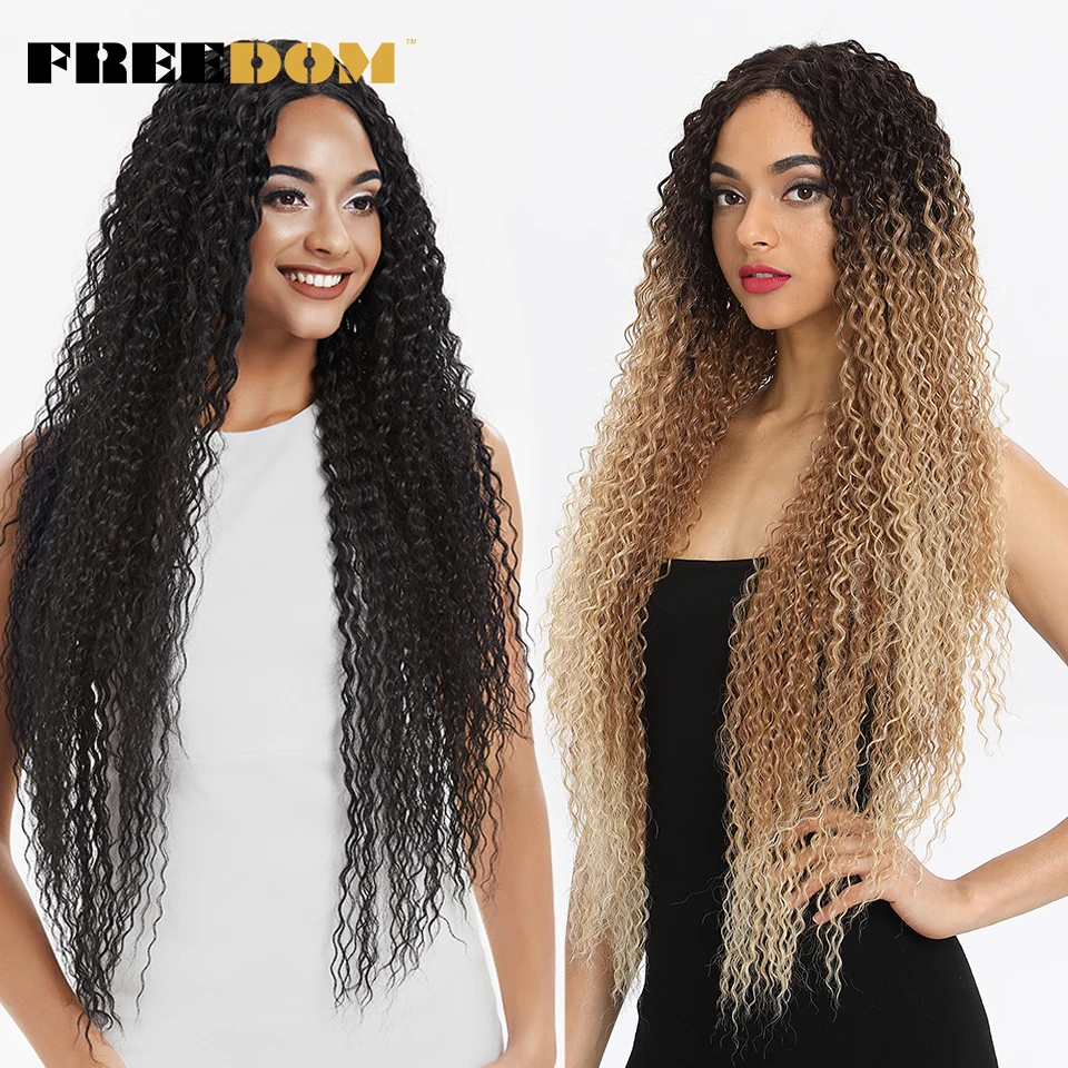 FREEDOM Synthetic Lace ด้านหน้า Wigs สำหรับผู้หญิงลอนผมยาว36นิ้วคอสเพล