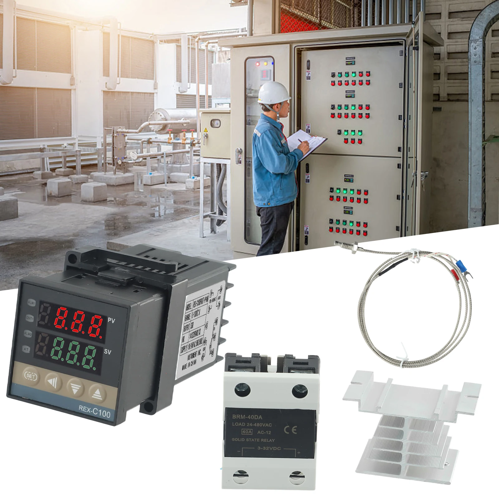 

REX-C100 Intelligent TemperatureController SSR 40DA K Thermocouple Heat Sink Kit Proportional Band Integral Integral Time