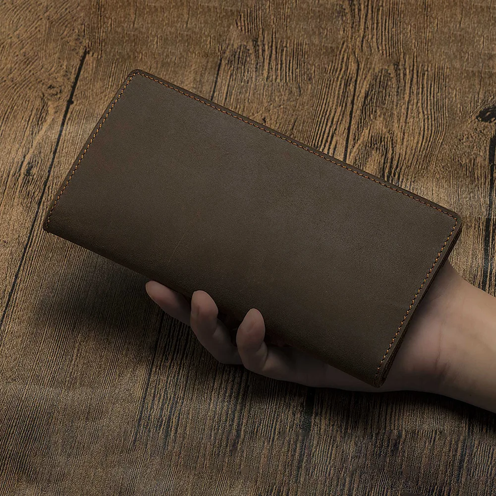 VEQKING Leather Wallets, Long Genuine Leather Clutch Bag, Retro Style Cowhide Card Bag Clip 2