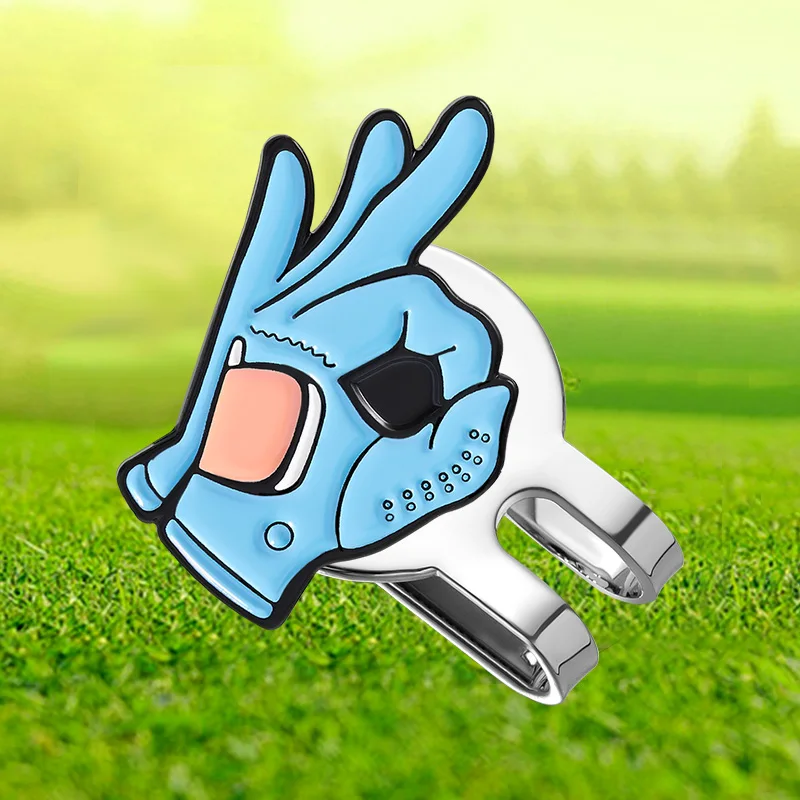 “OK” Sign Golf Ball Marker with Magnetic Hat Clip – Cartoon Flag Pattern Golf Accessory Gift 1