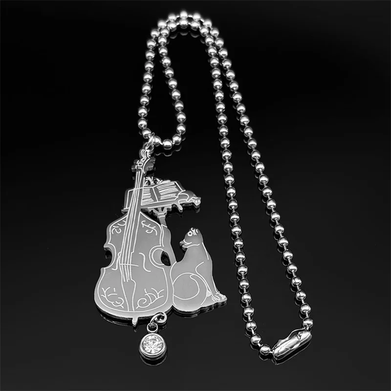 Cello Strass Hexerei Katze Auto Anhänger Hängen für Frauen Männer Edelstahl Silber Farbe Halloween Kitty Schlüsselanhänger Schmuck – Detail 7