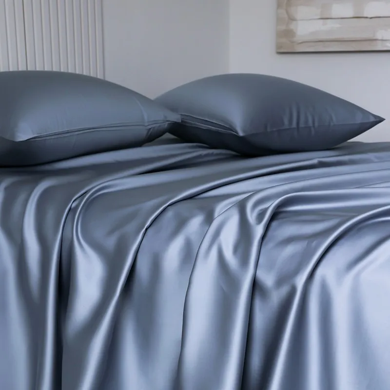 100%Organic Eucalyptus Plain Blue Flat Bed Sheets Lyocell Silky Soft Smooth Breathable Gentle to Skin Pillow shams 4