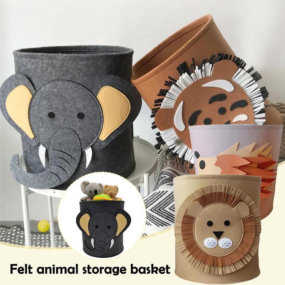 Felt Animal Toy Storage Bucket Cartoon Animal Large Portable Dirty Clothes Shoes Organizer Sundries Folding Storage Box Containe