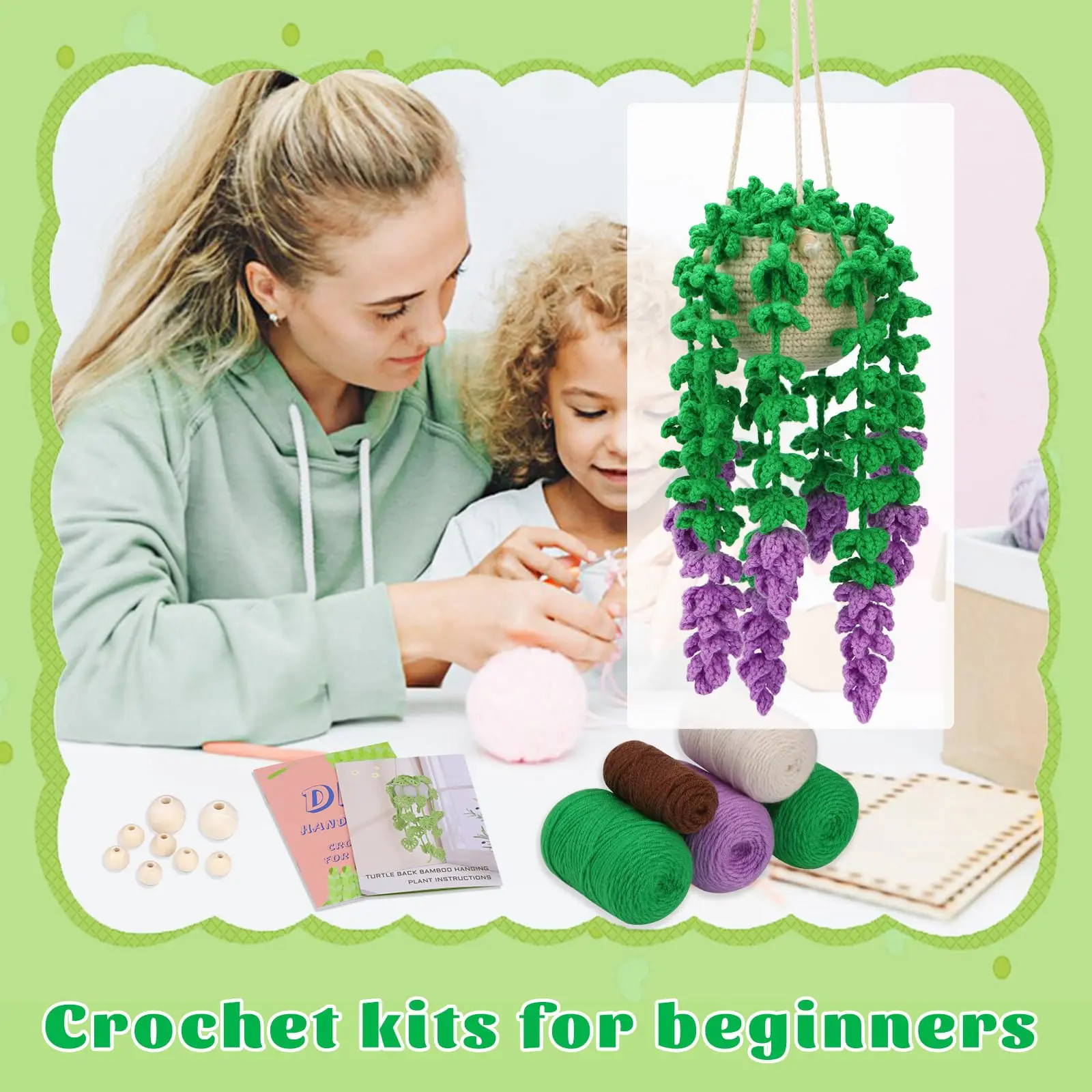 Hanging Potted Plants Knitting Starter Pack Beginners Decoration Crochet Starter Kits Step-by-Step Tutorials Fenrry
