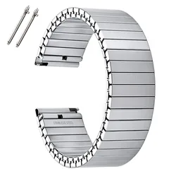 Stretchable Stainless Steel Watch Band Strap - Matte Elastic Belt Accessory - L - 22mm (Silver)